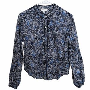 Evereve Blue Sheila Coastal Blue Floral long sleeve Piped Blouse. Size Medium.